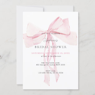 Invitation Aquarelle rose Dainty Bow Fête des mariées de ruba