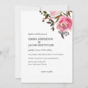 Invitation Aquarelle Rose d'automne fine