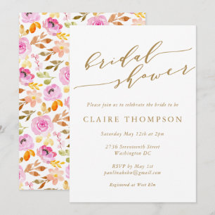 Invitation Aquarelle rose d'été Fête des mariées à script flo