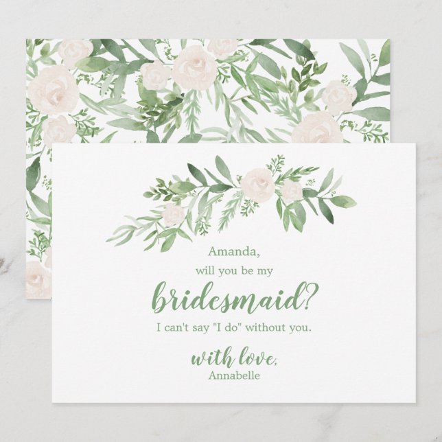 Invitation Aquarelle Rose d'ivoire Mariage Sois ma demoiselle (Devant / Derrière)