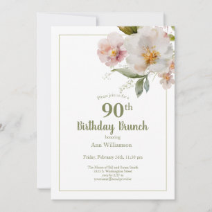 Invitation Aquarelle rose douce Fleur 90e anniversaire Brunch