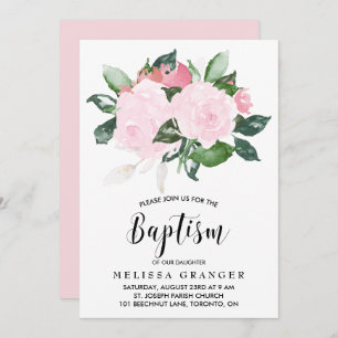 Invitation Aquarelle rose douce Roses Baptême