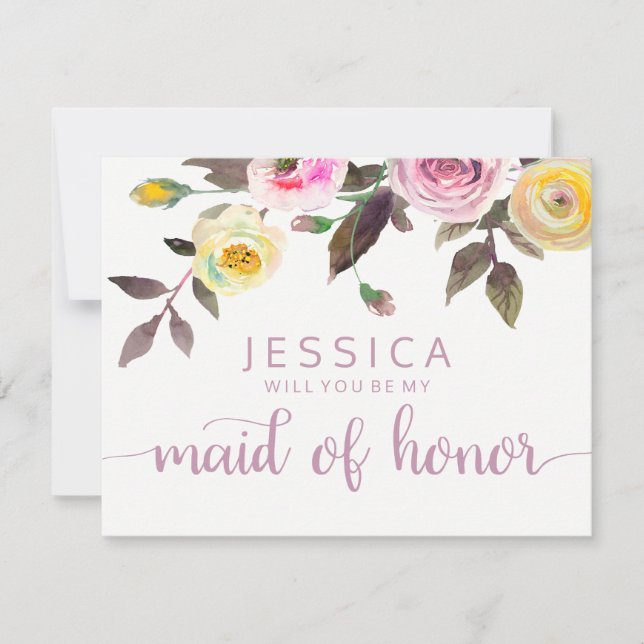 Invitation Aquarelle Rose douce Serez-vous ma femme d'honneur (Devant)
