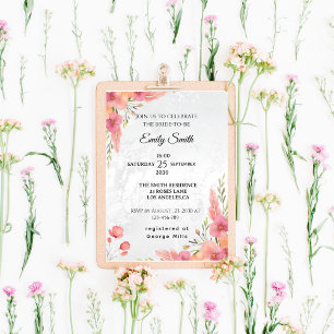 Invitation Aquarelle rose Élégante Fête des mariées florale