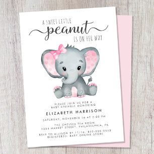 Invitation Aquarelle rose éléphant Bébé fille saupoudrer