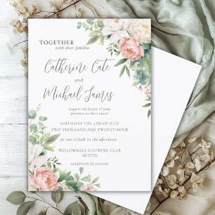 Invitation Aquarelle rose et blanc Mariage floral