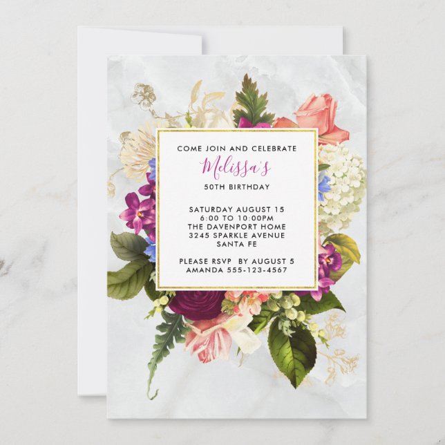 Invitation Aquarelle rose et blanc moderne Fleur Anniversaire (Devant)