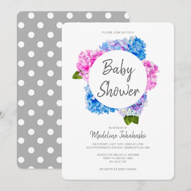 Invitation Aquarelle rose et bleu Baby shower de couronnes fl (Devant / Derrière)