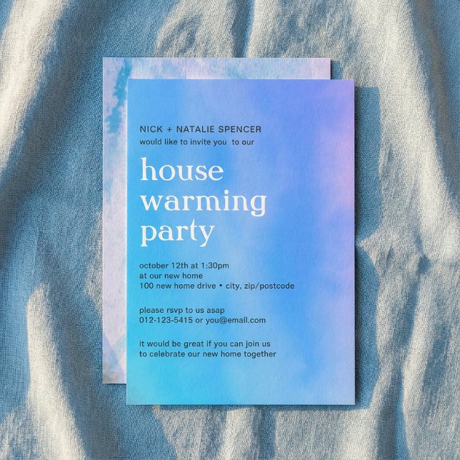 Invitation Aquarelle rose et bleu Chambre de chauffe Invit (Pink and blue watercolor House warming party Invit Invitation.)