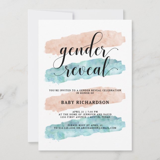 Invitation Aquarelle rose et bleu | Parti de révélation de ge (Devant)