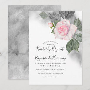 Invitation Aquarelle rose et gris Floral Mariage élégant