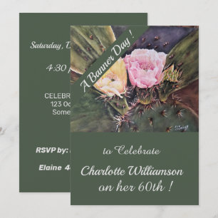 Invitation Aquarelle rose et jaune de Cactus Anniversaire Flo