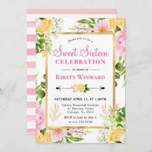 Invitation Aquarelle rose et jaune Fleurs doux 16