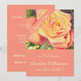 Invitation Aquarelle rose et jaune Rose Anniversaire Floral