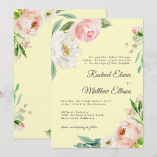 Invitation Aquarelle rose et jaune vif Mariage floral en