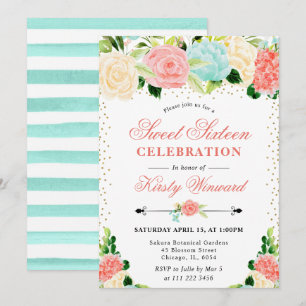 Invitation Aquarelle rose et les fleurs de menthe doux 16