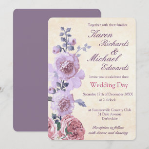 Invitation Aquarelle rose et Lilac Mariage floral