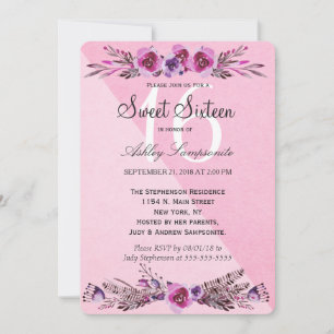 Invitation Aquarelle rose et mauve Fleurs Douces 16 Invitatio