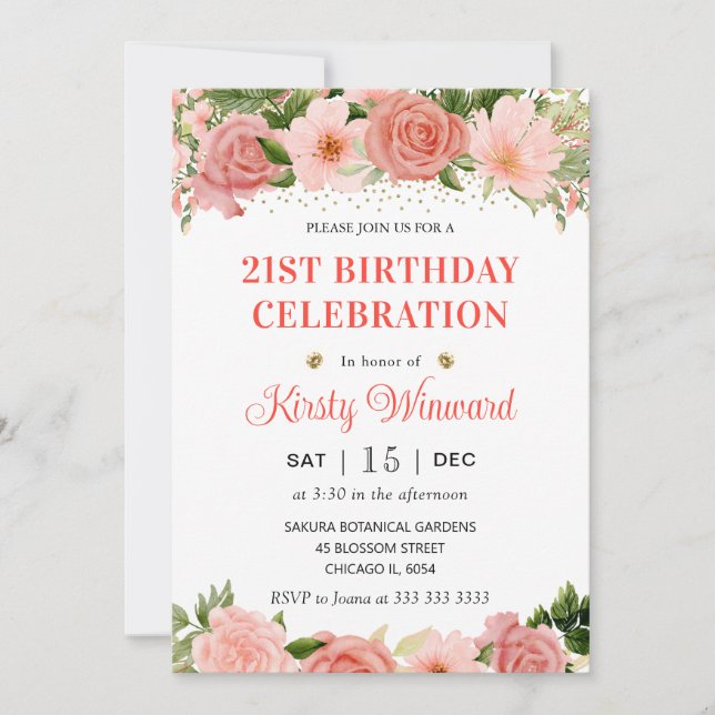 Invitation Aquarelle rose et rouge Roses Anniversaire (Devant)