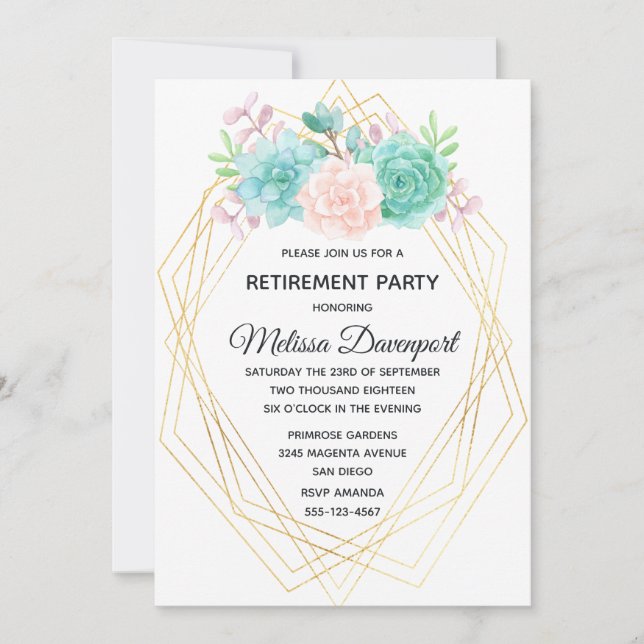 Invitation Aquarelle rose et vert moderne Succulents (Devant)