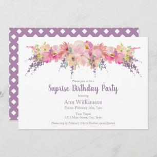Invitation Aquarelle rose et violet Floral Anniversaire