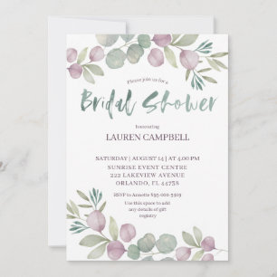 Invitation Aquarelle rose Eucalyptus rustique