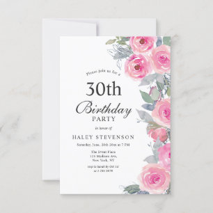 Invitation Aquarelle rose feminine Floral Chic 30e anniversai