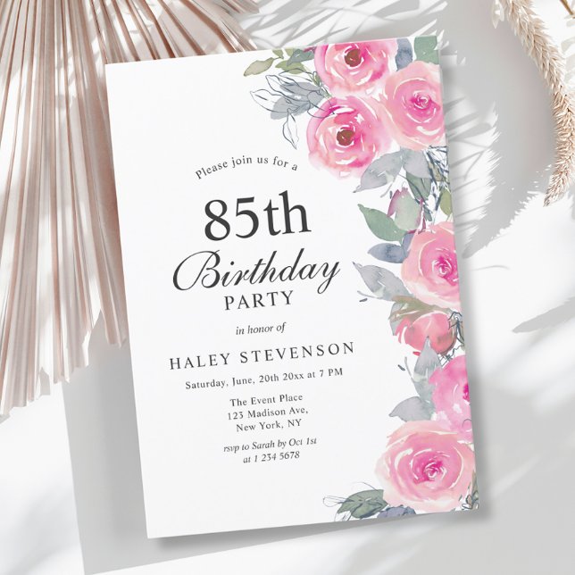 Invitation Aquarelle rose feminine Floral Chic 85e anniversai (Créateur téléchargé)