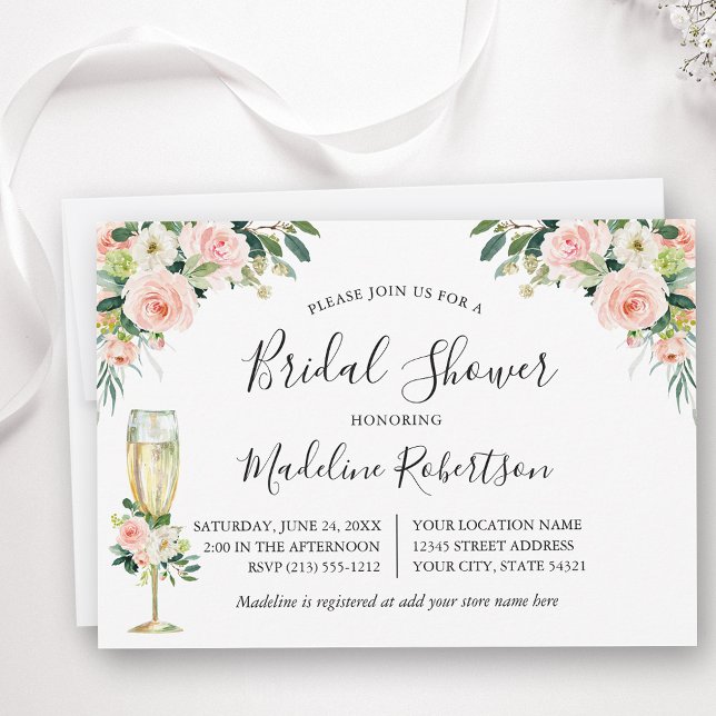 Invitation Aquarelle rose Fête des mariées de calligraphie fl (Customize to change text color or text style.)