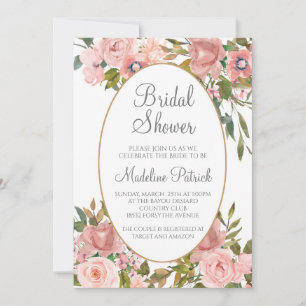 Invitation Aquarelle rose Fête des mariées florale