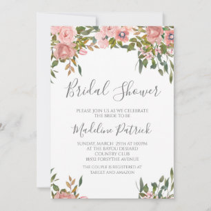 Invitation Aquarelle rose Fête des mariées florale