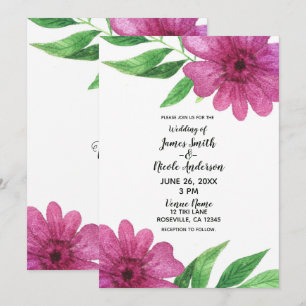 Invitation Aquarelle rose Fleur Floral Printemps Mariage