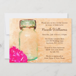 Invitation Aquarelle rose Fleur Mason Jar Fête des mariées