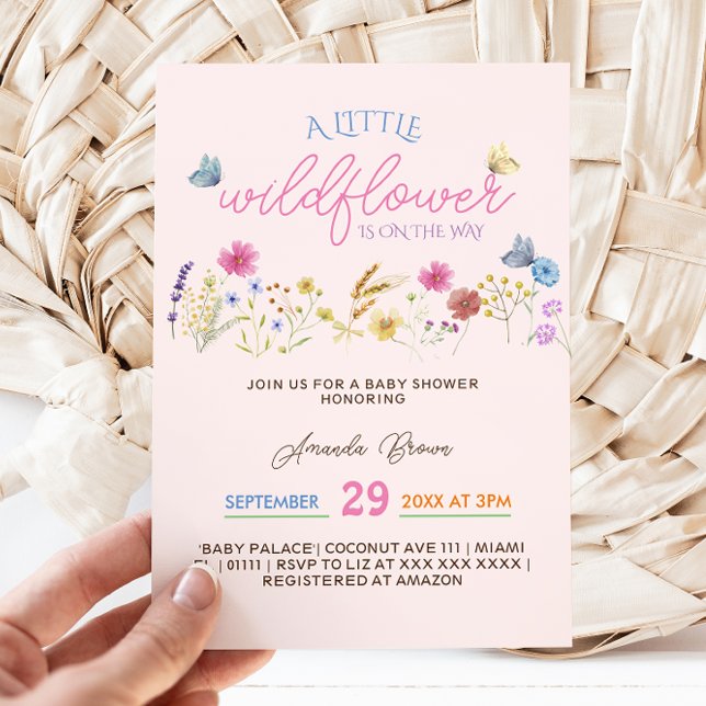 Invitation Aquarelle rose Fleur sauvage Blush Baby Girl Douch (Créateur téléchargé)