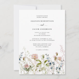 Invitation Aquarelle rose Fleur sauvage Mariage Floral
