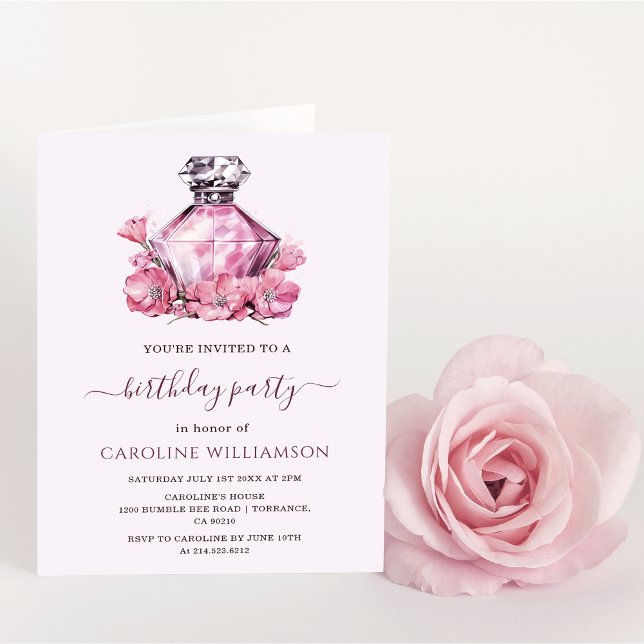 Invitation Aquarelle rose Fleurs de parfum Anniversaire (Créateur téléchargé)