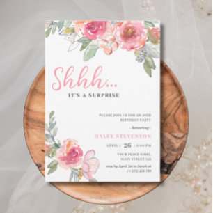 Invitation Aquarelle rose Floral 18e Anniversaire Boho Chic