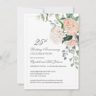 Invitation Aquarelle rose Floral 25e anniversaire Mariage