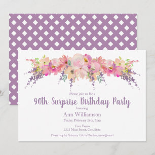 Invitation Aquarelle rose Floral 90e Anniversaire surprenant