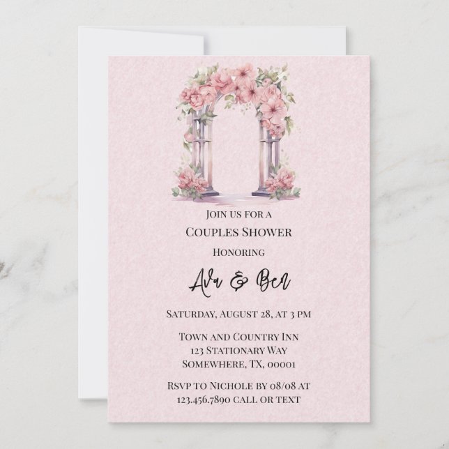 Invitation Aquarelle rose Floral Arch Church Couples Douche (Devant)