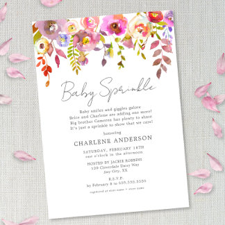 Invitation Aquarelle rose Floral bébé saupoudrée