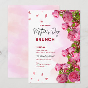 Invitation Aquarelle rose Floral Brunch Fête des mères