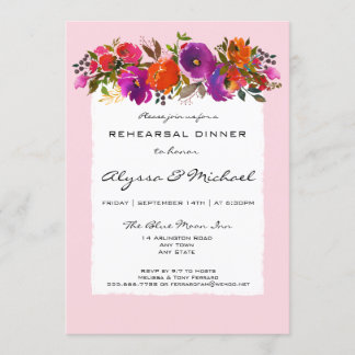 Invitation Aquarelle rose Floral Dîner de répétition Invitati