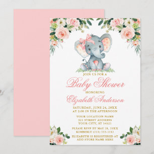 Invitation Aquarelle rose Floral Elephant Baby shower de la c