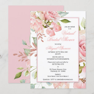 Invitation Aquarelle rose Floral Fête des mariées virtuelle I