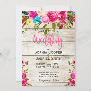 Invitation Aquarelle rose Floral Mariage de typographie du bo