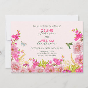 Invitation Aquarelle rose Floral mariage d'oiseaux tropicaux