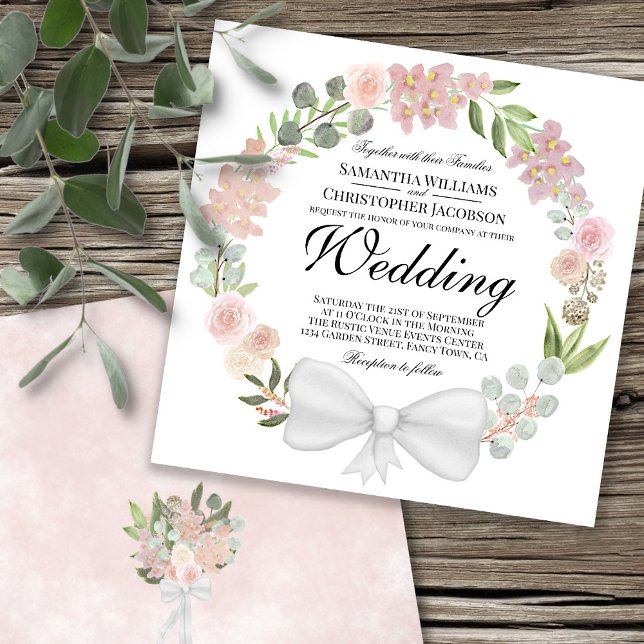Invitation Aquarelle rose Floral Wreath Mariage élégant (Créateur téléchargé)