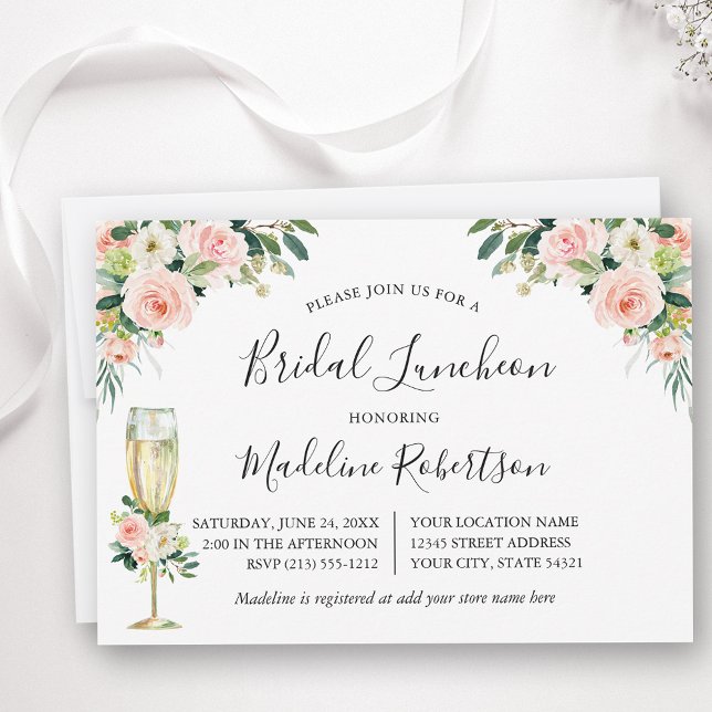 Invitation Aquarelle rose florale calligraphie déjeuner nupti (Customize to change text color or text style.)