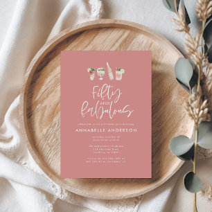Invitation Aquarelle rose girly 50 et fabuleux anniversaire